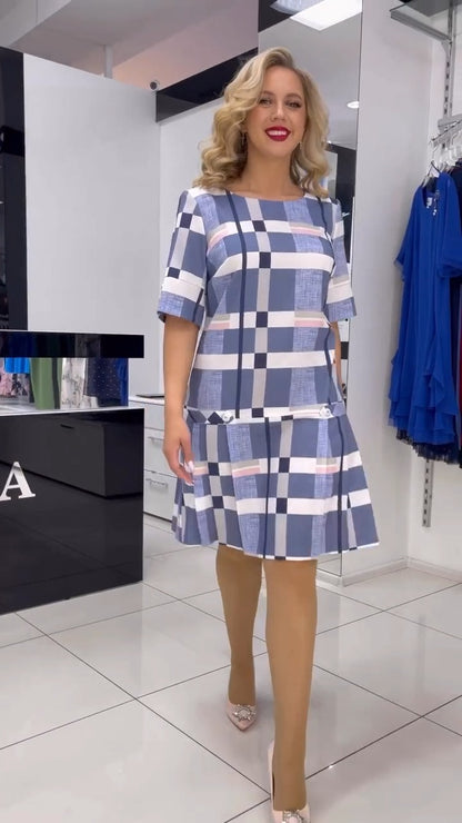 👗【S-5XL】❤️2024-es új többszínű, elegáns kockás ruha
