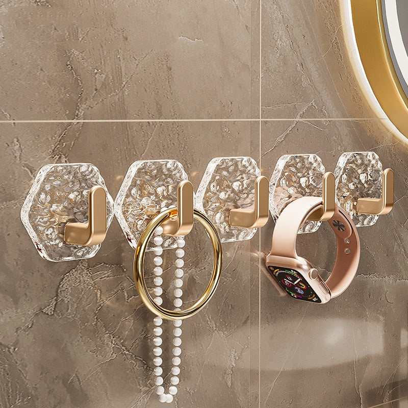 💥🏆【10 darab】Fúrás Nélküli Hexagonális Akasztó. 💎 Elegáns Design Jéghegy Textúrával – Könnyű Felhelyezés, Erős Támogatás, Nyomok Nélkül 🛁