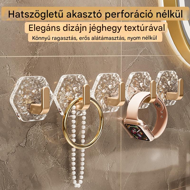 💥🏆【10 darab】Fúrás Nélküli Hexagonális Akasztó. 💎 Elegáns Design Jéghegy Textúrával – Könnyű Felhelyezés, Erős Támogatás, Nyomok Nélkül 🛁