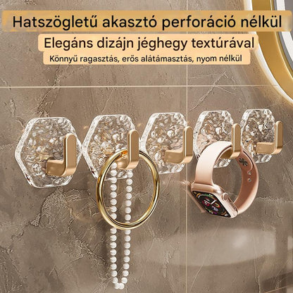💥🏆【10 darab】Fúrás Nélküli Hexagonális Akasztó. 💎 Elegáns Design Jéghegy Textúrával – Könnyű Felhelyezés, Erős Támogatás, Nyomok Nélkül 🛁