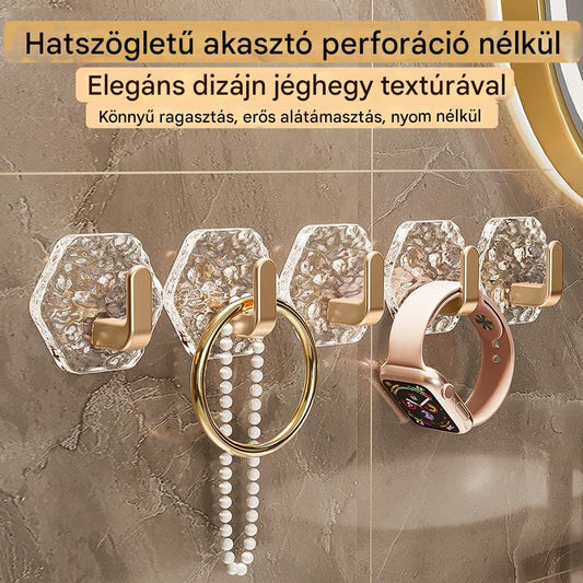 💥🏆【10 darab】Fúrás Nélküli Hexagonális Akasztó. 💎 Elegáns Design Jéghegy Textúrával – Könnyű Felhelyezés, Erős Támogatás, Nyomok Nélkül 🛁
