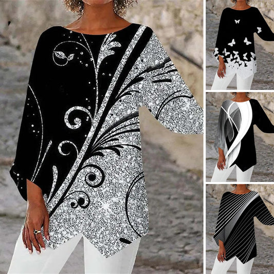 ✨【S-5XL】2025-as új, hosszú ujjú, kerek nyakú nyomott ing