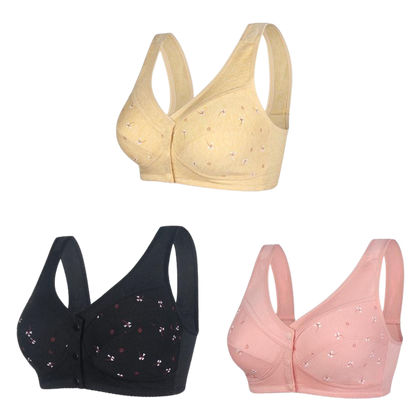 ✨【Vegyél 1-et, 2-t kapsz ingyen】 💞【40-105KG】Középkorú hölgyek elegáns tisztapamut elülső gombos melltartója🎉49% kedvezménnyel
