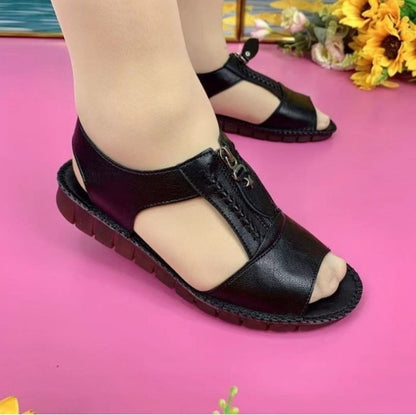 【30%OFF】 [35-43] Új stílusú, valódi bőr puha talpú csúszásmentes lapos szandál