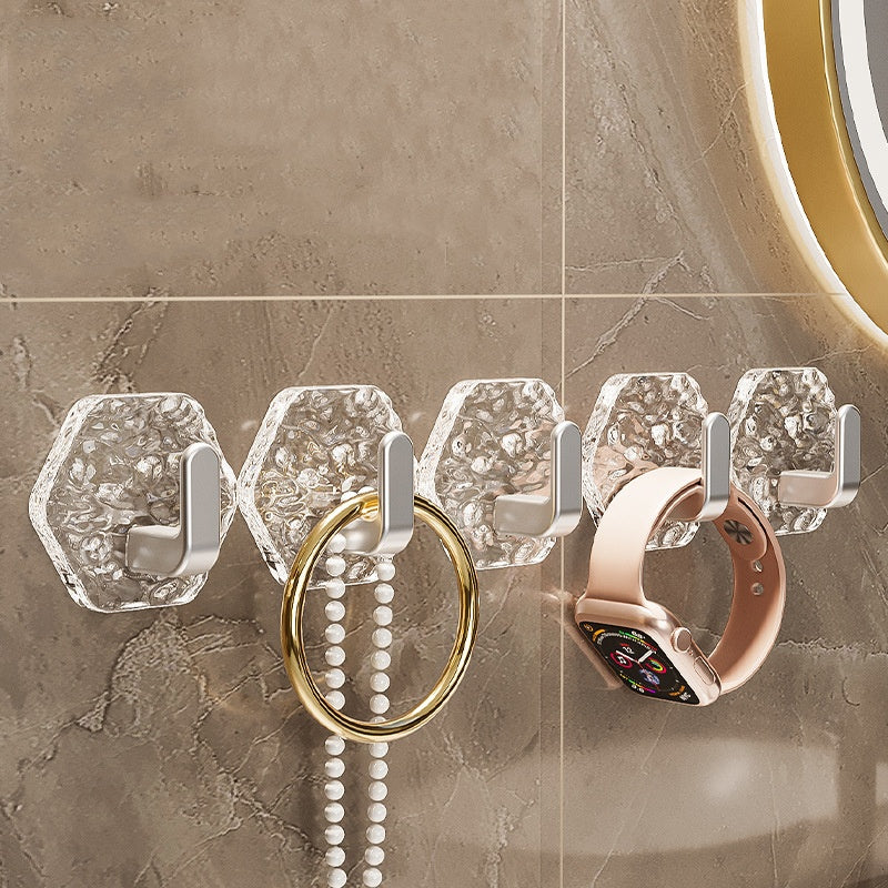 💥🏆【10 darab】Fúrás Nélküli Hexagonális Akasztó. 💎 Elegáns Design Jéghegy Textúrával – Könnyű Felhelyezés, Erős Támogatás, Nyomok Nélkül 🛁