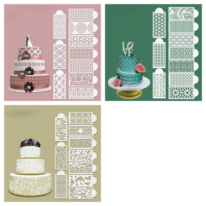 【3 sablonkészlet - 30 stílus】Díszítő stencilek torta széleinek díszítéséhez - különféle kivitelek, cukrászati kellékek, festés és szórással.