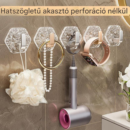 💥🏆【10 darab】Fúrás Nélküli Hexagonális Akasztó. 💎 Elegáns Design Jéghegy Textúrával – Könnyű Felhelyezés, Erős Támogatás, Nyomok Nélkül 🛁