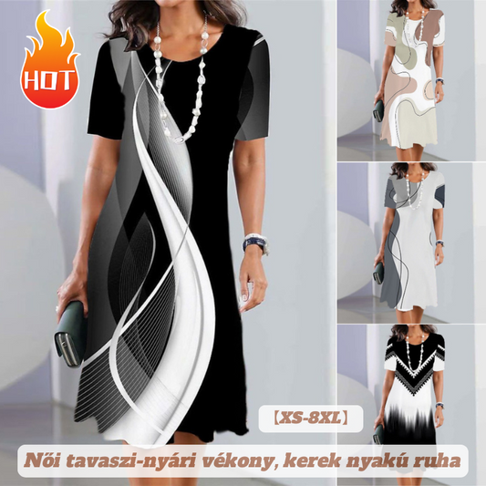 👗【XS-8XL】Női tavaszi-nyári vékony, kerek nyakú ruha