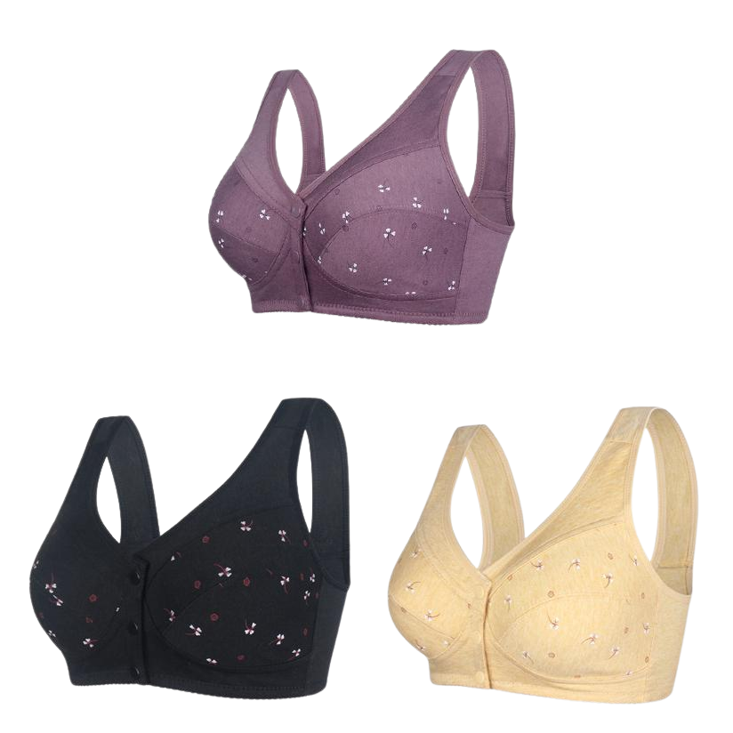 ✨【Vegyél 1-et, 2-t kapsz ingyen】 💞【40-105KG】Középkorú hölgyek elegáns tisztapamut elülső gombos melltartója🎉49% kedvezménnyel